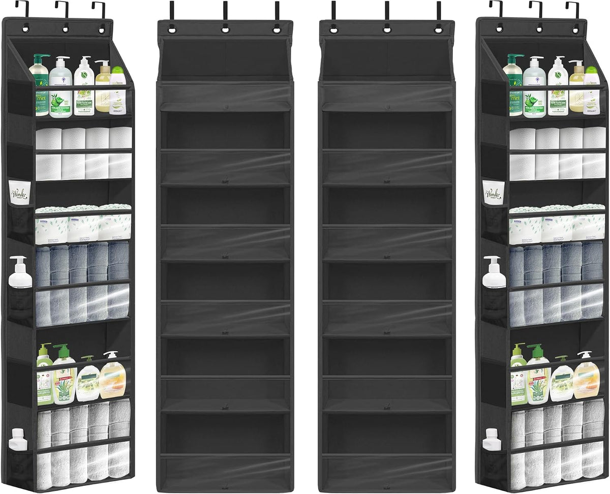 Over Door Organizer with 6 Extra Large Pockets 12 Side Pockets, Sturdy Closet Rack, Hanging Storage Organizer with Clear Window for Shoes, Diapers, Bedroom, Bathroom, Beige