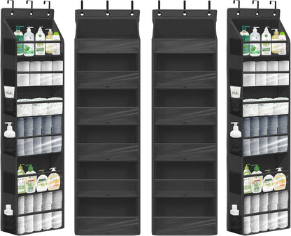Over Door Organizer with 6 Extra Large Pockets 12 Side Pockets, Sturdy Closet Rack, Hanging Storage Organizer with Clear Window for Shoes, Diapers, Bedroom, Bathroom, Beige