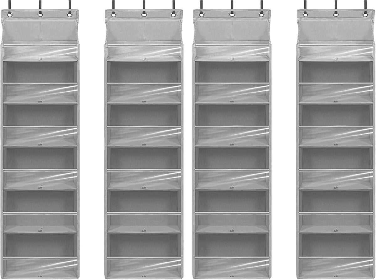Over Door Organizer with 6 Extra Large Pockets 12 Side Pockets, Sturdy Closet Rack, Hanging Storage Organizer with Clear Window for Shoes, Diapers, Bedroom, Bathroom, Beige
