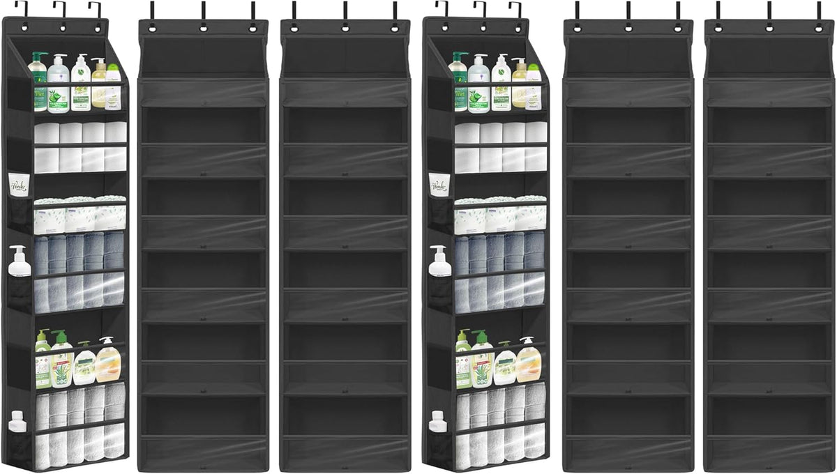 Over Door Organizer with 6 Extra Large Pockets 12 Side Pockets, Sturdy Closet Rack, Hanging Storage Organizer with Clear Window for Shoes, Diapers, Bedroom, Bathroom, Beige