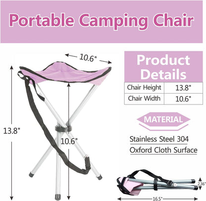 Folding Camping Stool,16.5" Folding Camping Chairs,Portable Tripod Seat,Outdoor Travel Tall Chair for Camping Walking Hunting Hiking Fishing Mountaineering Picnic Beach BBQ Garden Lawn(Pink)