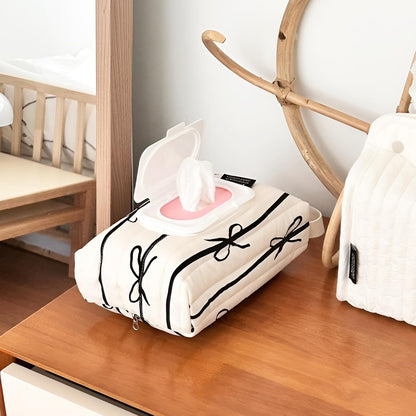 Reusable Bow Baby Wipes Dispenser(White/Black)
