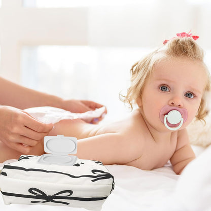 Reusable Bow Baby Wipes Dispenser(White/Black)