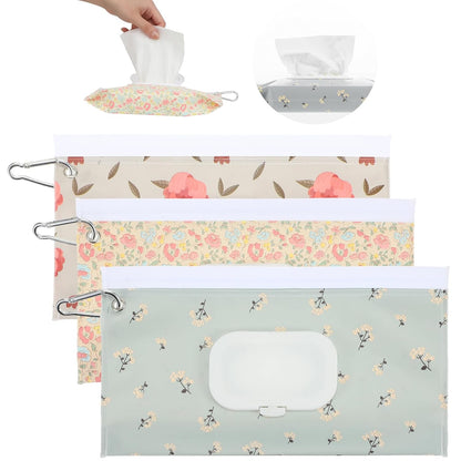 3 Pcs Travel Wipes Case, Portable Reusable Wipes Pouch, Waterproof and Dustproof Wipe Holder Travel for Diaper Bags and Strollers, and It is Easy to Keep Wipe Fresh
