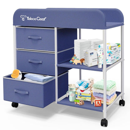 G Baby Changing Table, Portable Changing Table, Diaper Changing Station with Waterproof Pad, Changing Table Dresser with 3 Storage Baskets, Mobile Nursery Organizer for Newborn Essentials