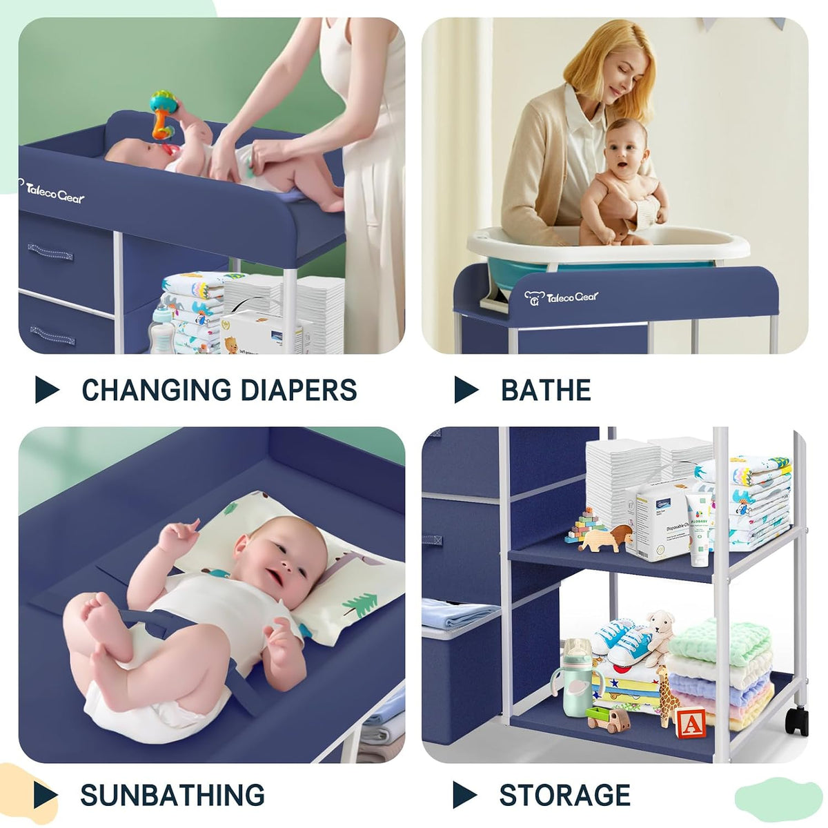 G Baby Changing Table, Portable Changing Table, Diaper Changing Station with Waterproof Pad, Changing Table Dresser with 3 Storage Baskets, Mobile Nursery Organizer for Newborn Essentials