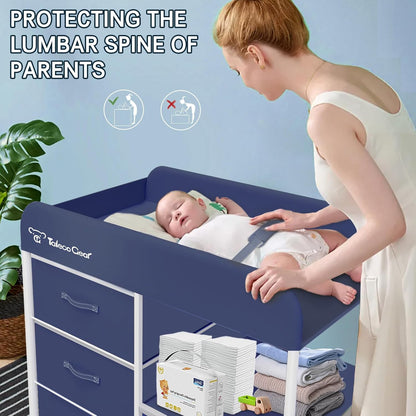 G Baby Changing Table, Portable Changing Table, Diaper Changing Station with Waterproof Pad, Changing Table Dresser with 3 Storage Baskets, Mobile Nursery Organizer for Newborn Essentials