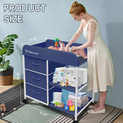 G Baby Changing Table, Portable Changing Table, Diaper Changing Station with Waterproof Pad, Changing Table Dresser with 3 Storage Baskets, Mobile Nursery Organizer for Newborn Essentials