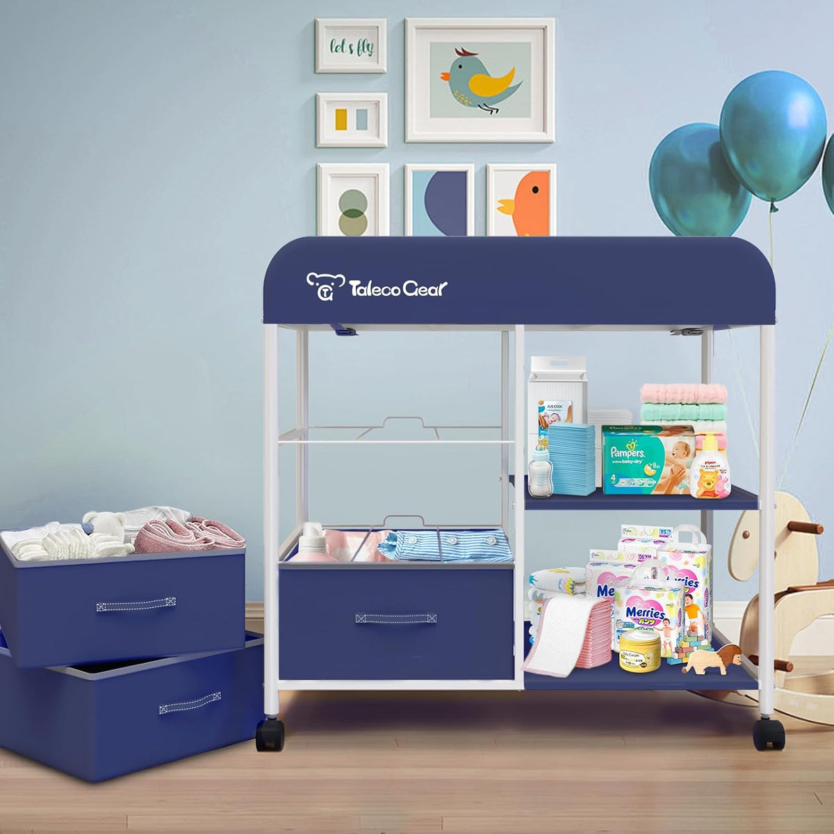 G Baby Changing Table, Portable Changing Table, Diaper Changing Station with Waterproof Pad, Changing Table Dresser with 3 Storage Baskets, Mobile Nursery Organizer for Newborn Essentials