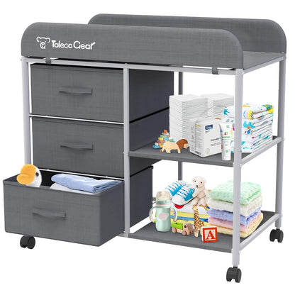 G Baby Changing Table, Portable Changing Table, Diaper Changing Station with Waterproof Pad, Changing Table Dresser with 3 Storage Baskets, Mobile Nursery Organizer for Newborn Essentials