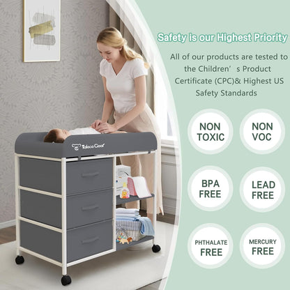 G Baby Changing Table, Portable Changing Table, Diaper Changing Station with Waterproof Pad, Changing Table Dresser with 3 Storage Baskets, Mobile Nursery Organizer for Newborn Essentials