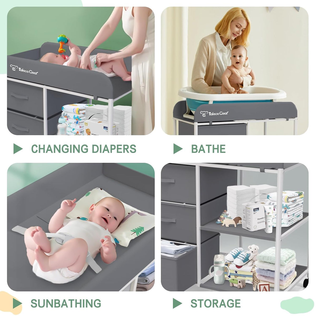 G Baby Changing Table, Portable Changing Table, Diaper Changing Station with Waterproof Pad, Changing Table Dresser with 3 Storage Baskets, Mobile Nursery Organizer for Newborn Essentials