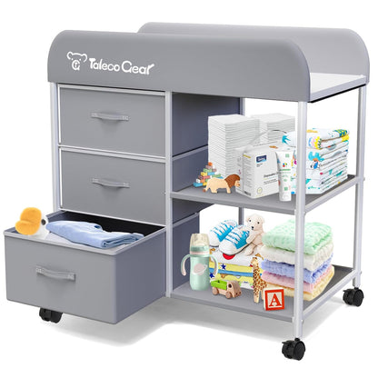 G Baby Changing Table, Portable Changing Table, Diaper Changing Station with Waterproof Pad, Changing Table Dresser with 3 Storage Baskets, Mobile Nursery Organizer for Newborn Essentials