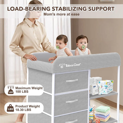 G Baby Changing Table, Portable Changing Table, Diaper Changing Station with Waterproof Pad, Changing Table Dresser with 3 Storage Baskets, Mobile Nursery Organizer for Newborn Essentials