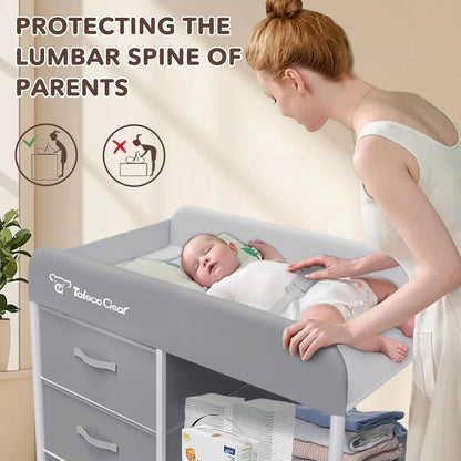 G Baby Changing Table, Portable Changing Table, Diaper Changing Station with Waterproof Pad, Changing Table Dresser with 3 Storage Baskets, Mobile Nursery Organizer for Newborn Essentials
