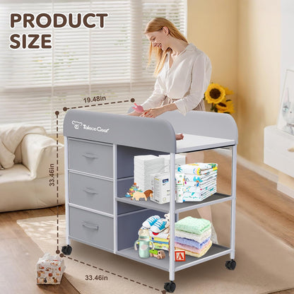 G Baby Changing Table, Portable Changing Table, Diaper Changing Station with Waterproof Pad, Changing Table Dresser with 3 Storage Baskets, Mobile Nursery Organizer for Newborn Essentials