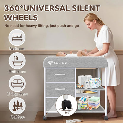G Baby Changing Table, Portable Changing Table, Diaper Changing Station with Waterproof Pad, Changing Table Dresser with 3 Storage Baskets, Mobile Nursery Organizer for Newborn Essentials