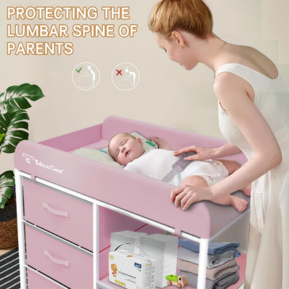 G Baby Changing Table, Portable Changing Table, Diaper Changing Station with Waterproof Pad, Changing Table Dresser with 3 Storage Baskets, Mobile Nursery Organizer for Newborn Essentials