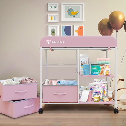 G Baby Changing Table, Portable Changing Table, Diaper Changing Station with Waterproof Pad, Changing Table Dresser with 3 Storage Baskets, Mobile Nursery Organizer for Newborn Essentials