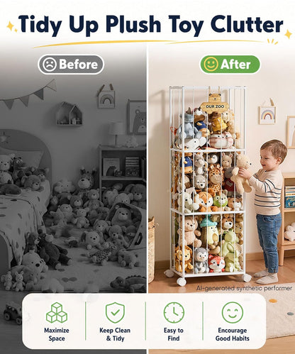 Kids Stuffed Animal Storage: Large Capacity in a 54" Tall Plush Tower