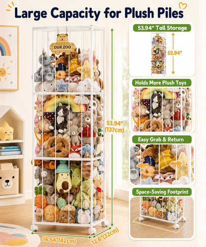 Kids Stuffed Animal Storage: Large Capacity in a 54" Tall Plush Tower