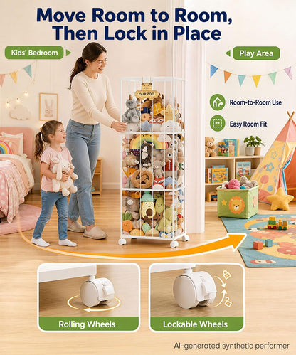 Kids Stuffed Animal Storage: Large Capacity in a 54" Tall Plush Tower