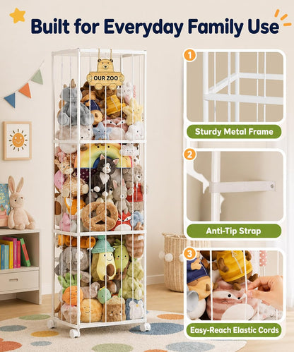 Kids Stuffed Animal Storage: Large Capacity in a 54" Tall Plush Tower