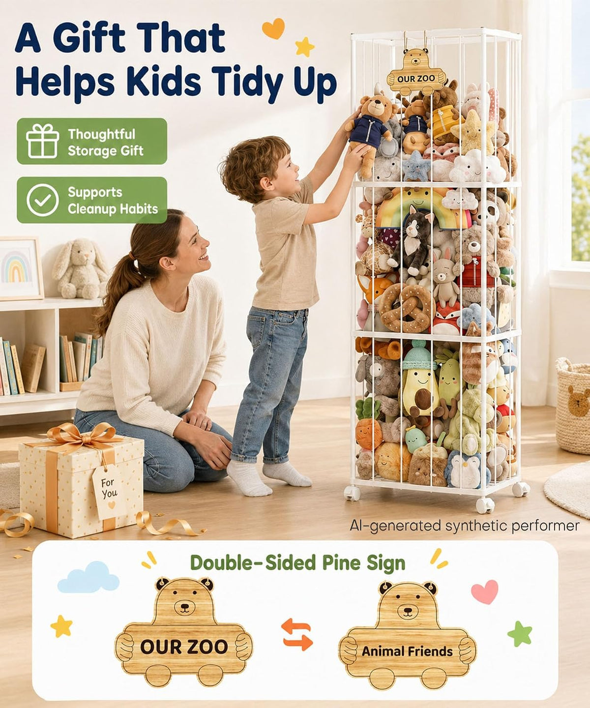 Kids Stuffed Animal Storage: Large Capacity in a 54" Tall Plush Tower