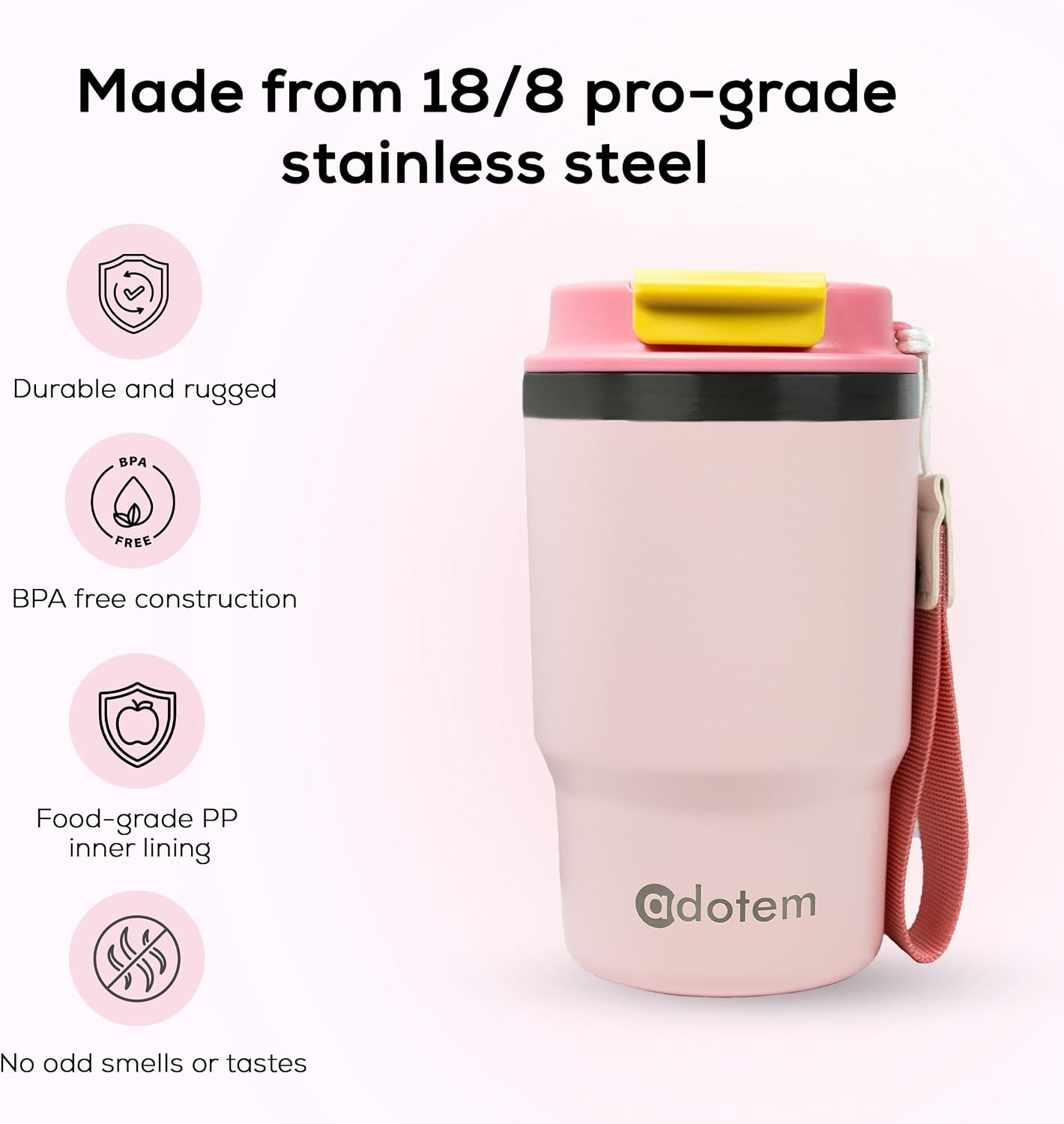Insulated 16oz Stainless Steel Tumbler Mug Leakproof Double Walled Vacuum Thermal Coffee Cup with 2-in-1 Straw & Lid, Cupholder-Friendly Travel Mug for Hot & Cold Drinks (Pink)