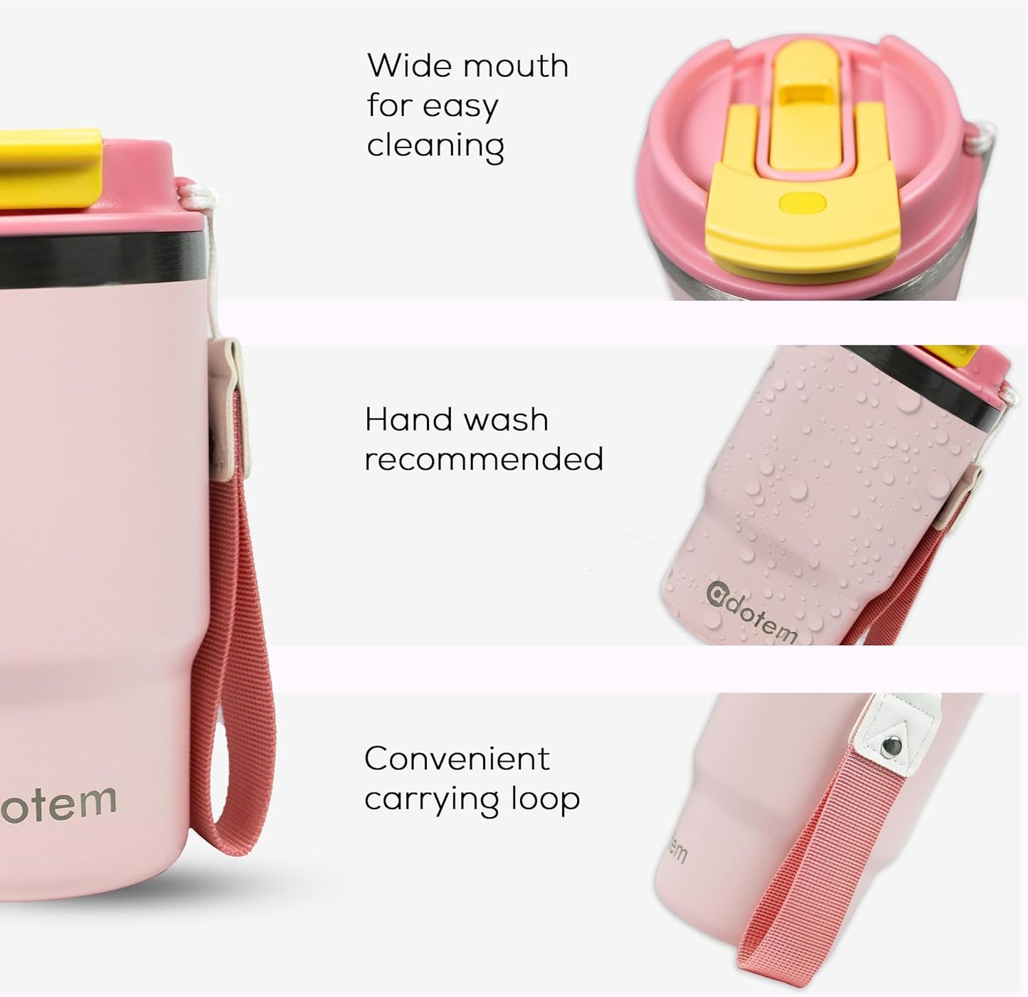 Insulated 16oz Stainless Steel Tumbler Mug Leakproof Double Walled Vacuum Thermal Coffee Cup with 2-in-1 Straw & Lid, Cupholder-Friendly Travel Mug for Hot & Cold Drinks (Pink)