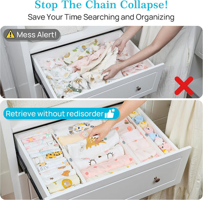 Drawer Dividers for Clothes 8 Pack, Adjustable 4" High Expandable from 11.3"-17" Dresser Drawer Organizer, Plastic Drawers Separators for Dresser, Baby Clothes, Kitchen and Office Storage