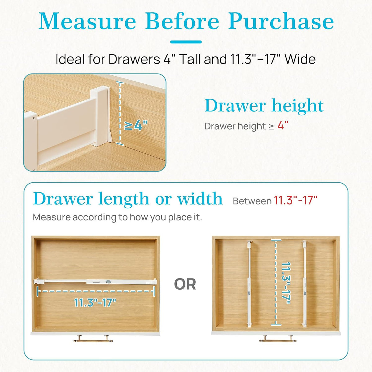 Drawer Dividers for Clothes 8 Pack, Adjustable 4" High Expandable from 11.3"-17" Dresser Drawer Organizer, Plastic Drawers Separators for Dresser, Baby Clothes, Kitchen and Office Storage