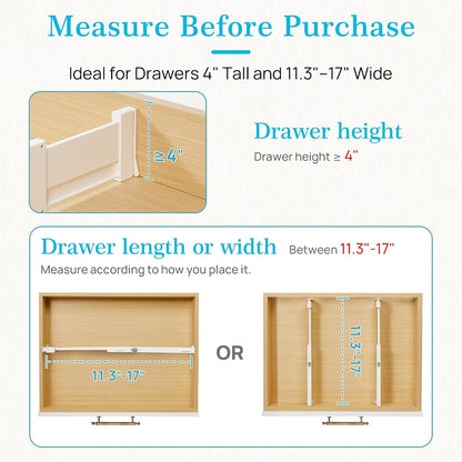 Drawer Dividers for Clothes 8 Pack, Adjustable 4" High Expandable from 11.3"-17" Dresser Drawer Organizer, Plastic Drawers Separators for Dresser, Baby Clothes, Kitchen and Office Storage