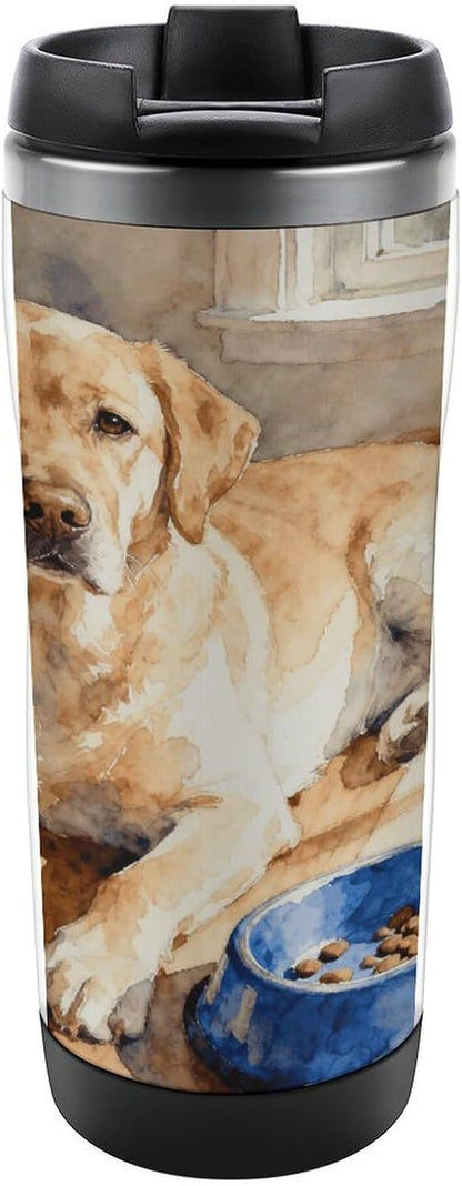 13oz Insulated Travel Coffee Mug Reusable Coffee Cup Water Bottle | Rustic Labrador Travel Mug with Leak Proof Lid Double Wall Stainless Steel Coffee Tumbler Personalized Gift
