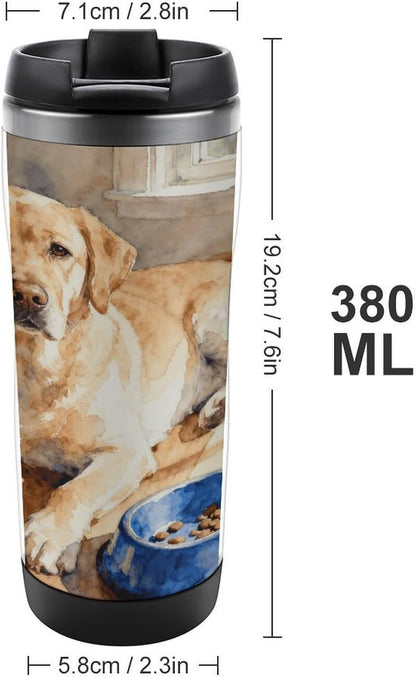 13oz Insulated Travel Coffee Mug Reusable Coffee Cup Water Bottle | Rustic Labrador Travel Mug with Leak Proof Lid Double Wall Stainless Steel Coffee Tumbler Personalized Gift
