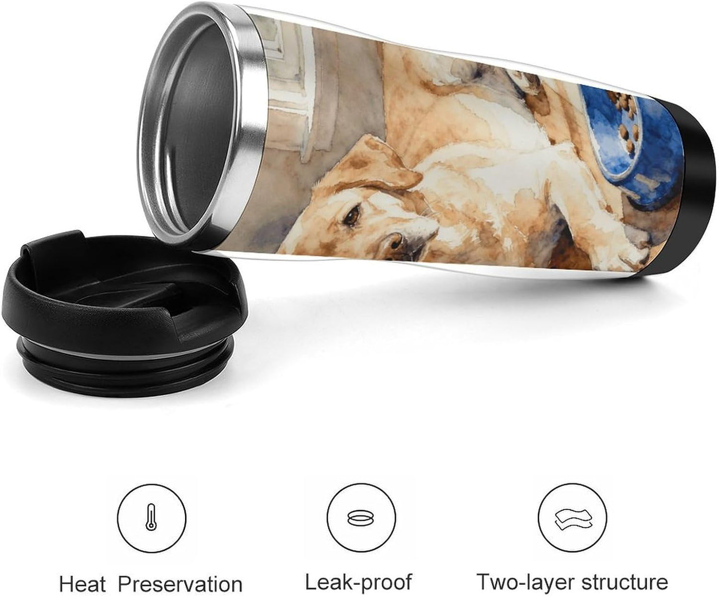 13oz Insulated Travel Coffee Mug Reusable Coffee Cup Water Bottle | Rustic Labrador Travel Mug with Leak Proof Lid Double Wall Stainless Steel Coffee Tumbler Personalized Gift