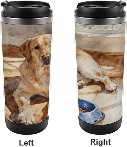 13oz Insulated Travel Coffee Mug Reusable Coffee Cup Water Bottle | Rustic Labrador Travel Mug with Leak Proof Lid Double Wall Stainless Steel Coffee Tumbler Personalized Gift