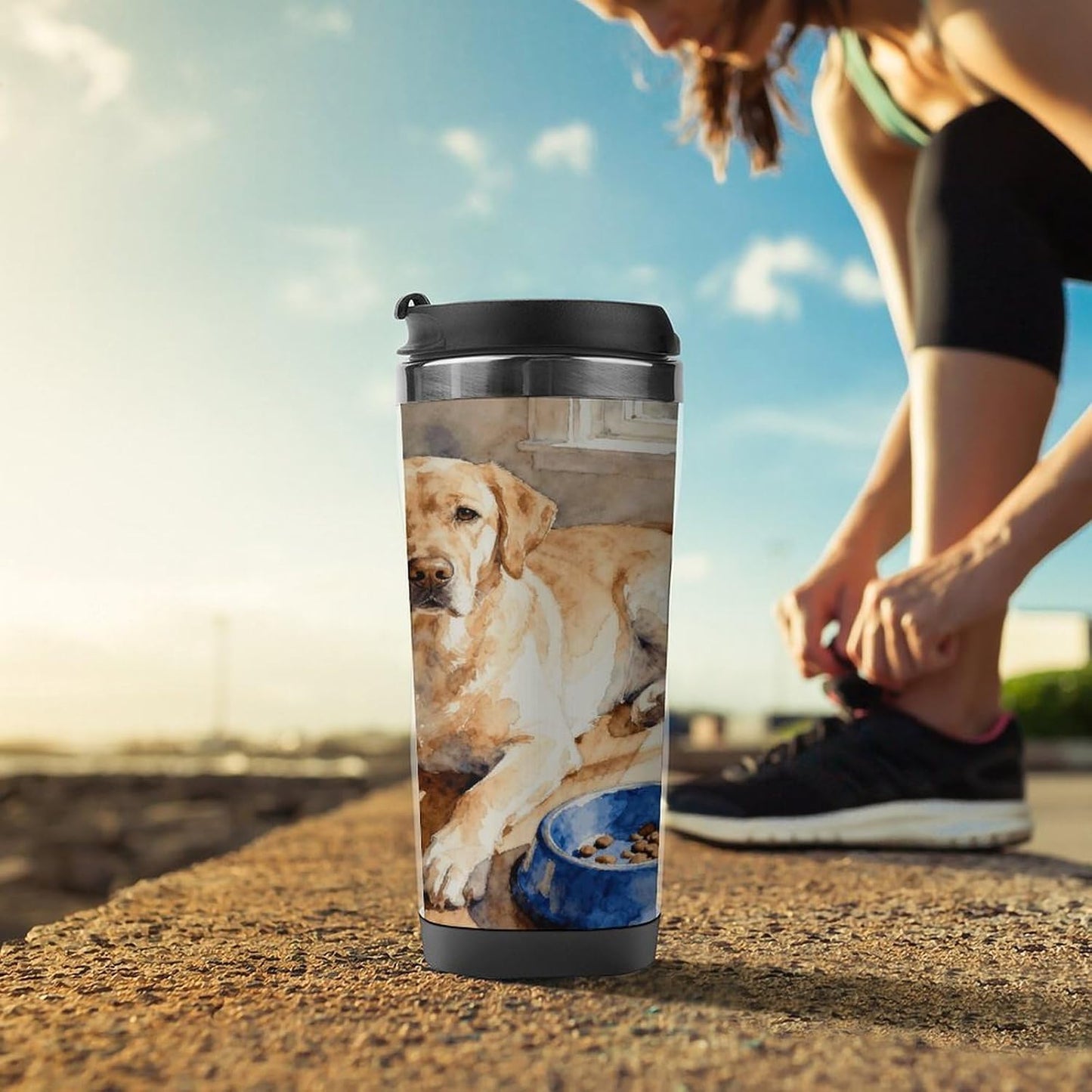 13oz Insulated Travel Coffee Mug Reusable Coffee Cup Water Bottle | Rustic Labrador Travel Mug with Leak Proof Lid Double Wall Stainless Steel Coffee Tumbler Personalized Gift