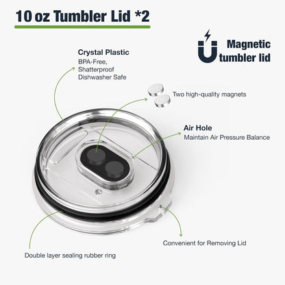 10 oz 295 ml Tumbler Lids,Magnetic Tumbler Lid Replacement for Travel Coffee Mug,BPA Free 2 Pack Black Tumbler Lids & 3 Pack Magnetic Slider