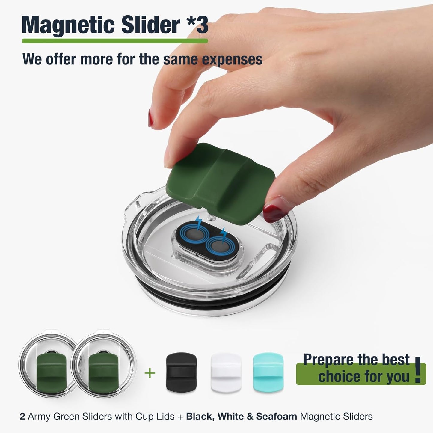 10 oz 295 ml Tumbler Lids,Magnetic Tumbler Lid Replacement for Travel Coffee Mug,BPA Free 2 Pack Black Tumbler Lids & 3 Pack Magnetic Slider