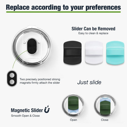 10 oz 295 ml Tumbler Lids,Magnetic Tumbler Lid Replacement for Travel Coffee Mug,BPA Free 2 Pack Black Tumbler Lids & 3 Pack Magnetic Slider