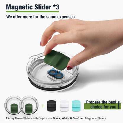 10 oz 295 ml Tumbler Lids,Magnetic Tumbler Lid Replacement for Travel Coffee Mug,BPA Free 2 Pack Black Tumbler Lids & 3 Pack Magnetic Slider
