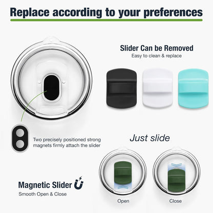 10 oz 295 ml Tumbler Lids,Magnetic Tumbler Lid Replacement for Travel Coffee Mug,BPA Free 2 Pack Black Tumbler Lids & 3 Pack Magnetic Slider