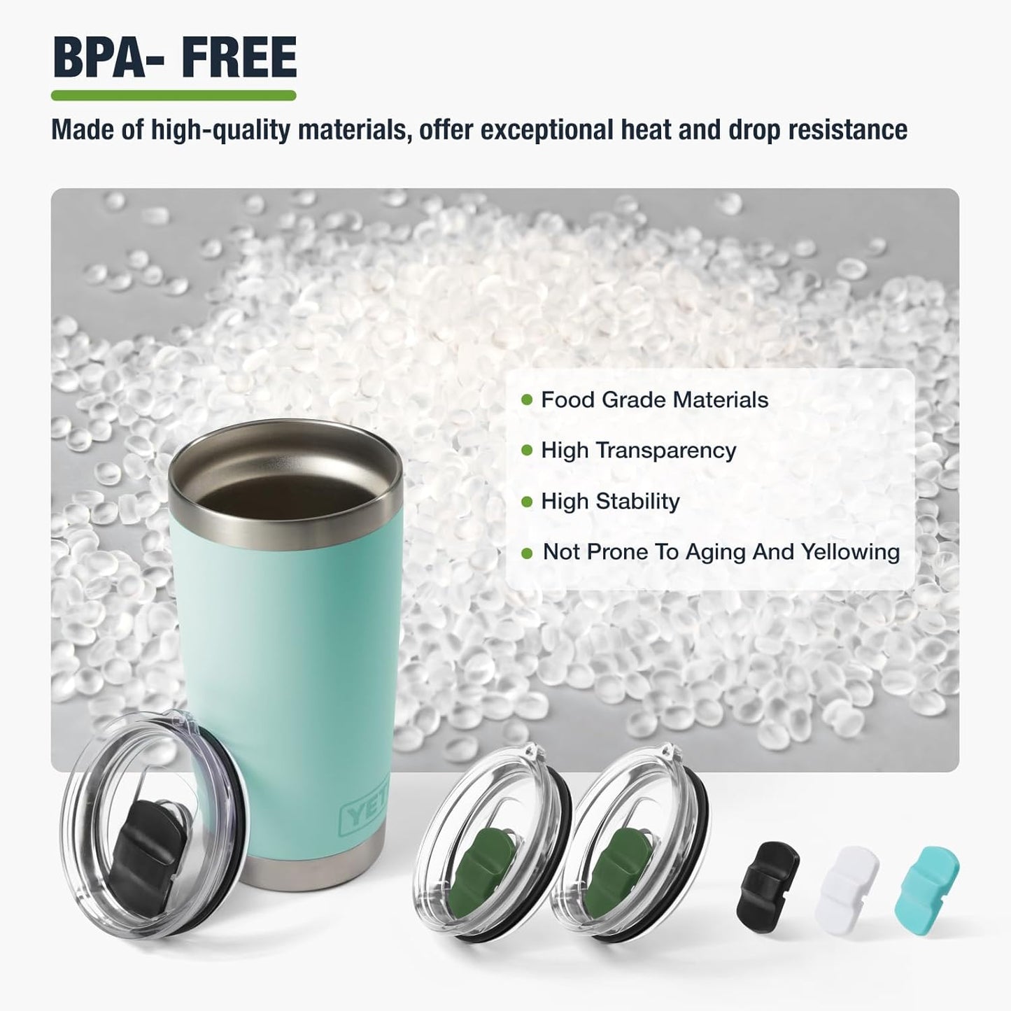 10 oz 295 ml Tumbler Lids,Magnetic Tumbler Lid Replacement for Travel Coffee Mug,BPA Free 2 Pack Black Tumbler Lids & 3 Pack Magnetic Slider