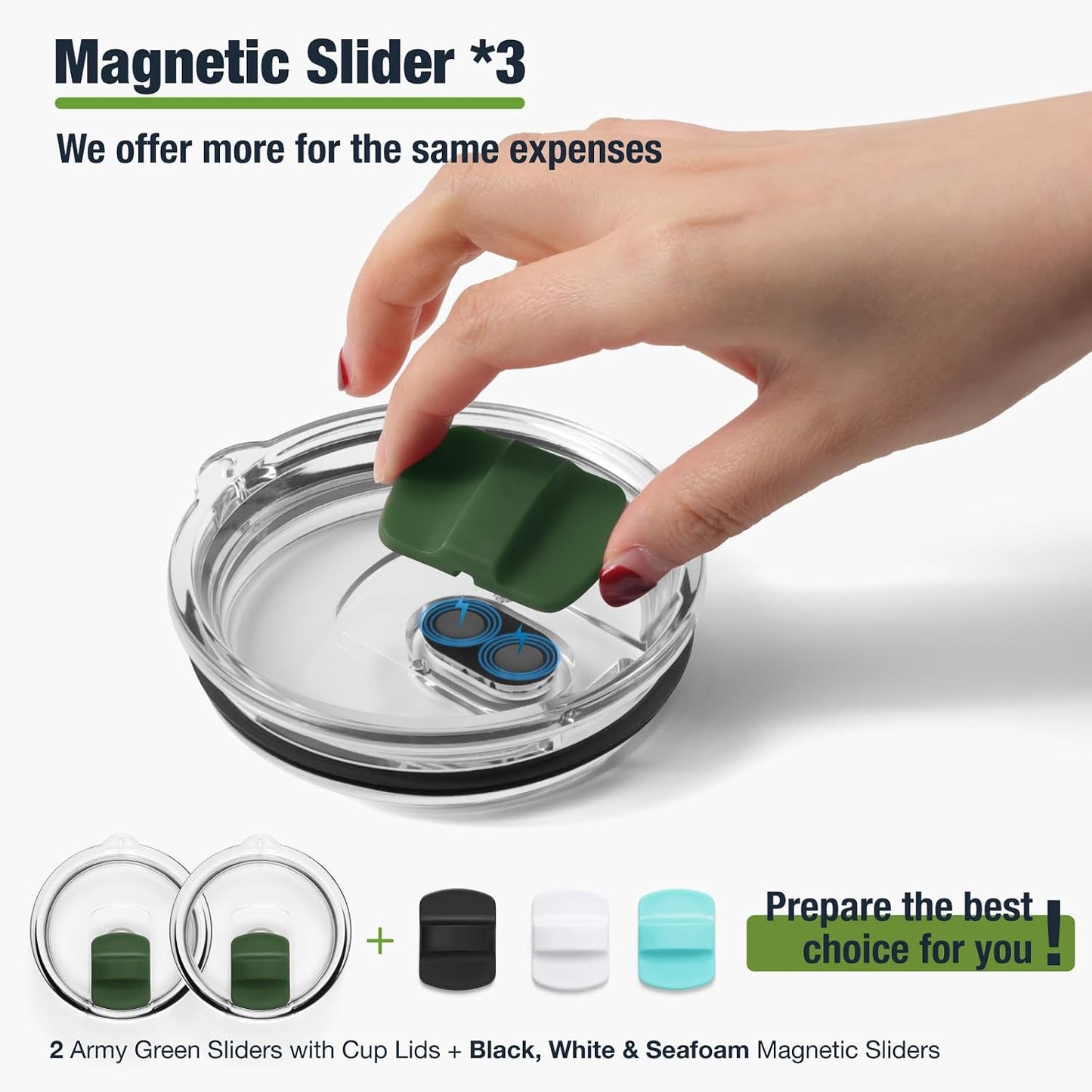 10 oz 295 ml Tumbler Lids,Magnetic Tumbler Lid Replacement for Travel Coffee Mug,BPA Free 2 Pack Black Tumbler Lids & 3 Pack Magnetic Slider