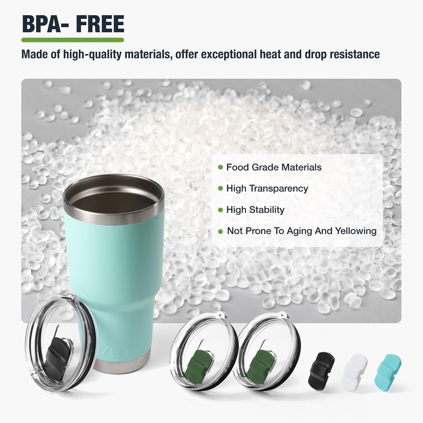 10 oz 295 ml Tumbler Lids,Magnetic Tumbler Lid Replacement for Travel Coffee Mug,BPA Free 2 Pack Black Tumbler Lids & 3 Pack Magnetic Slider