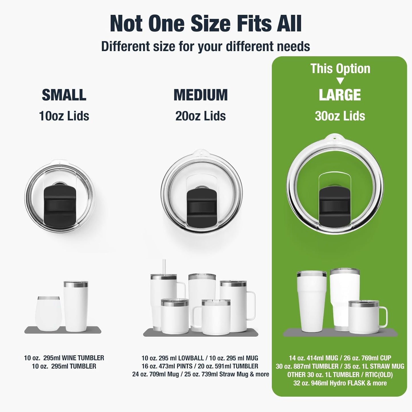 10 oz 295 ml Tumbler Lids,Magnetic Tumbler Lid Replacement for Travel Coffee Mug,BPA Free 2 Pack Black Tumbler Lids & 3 Pack Magnetic Slider