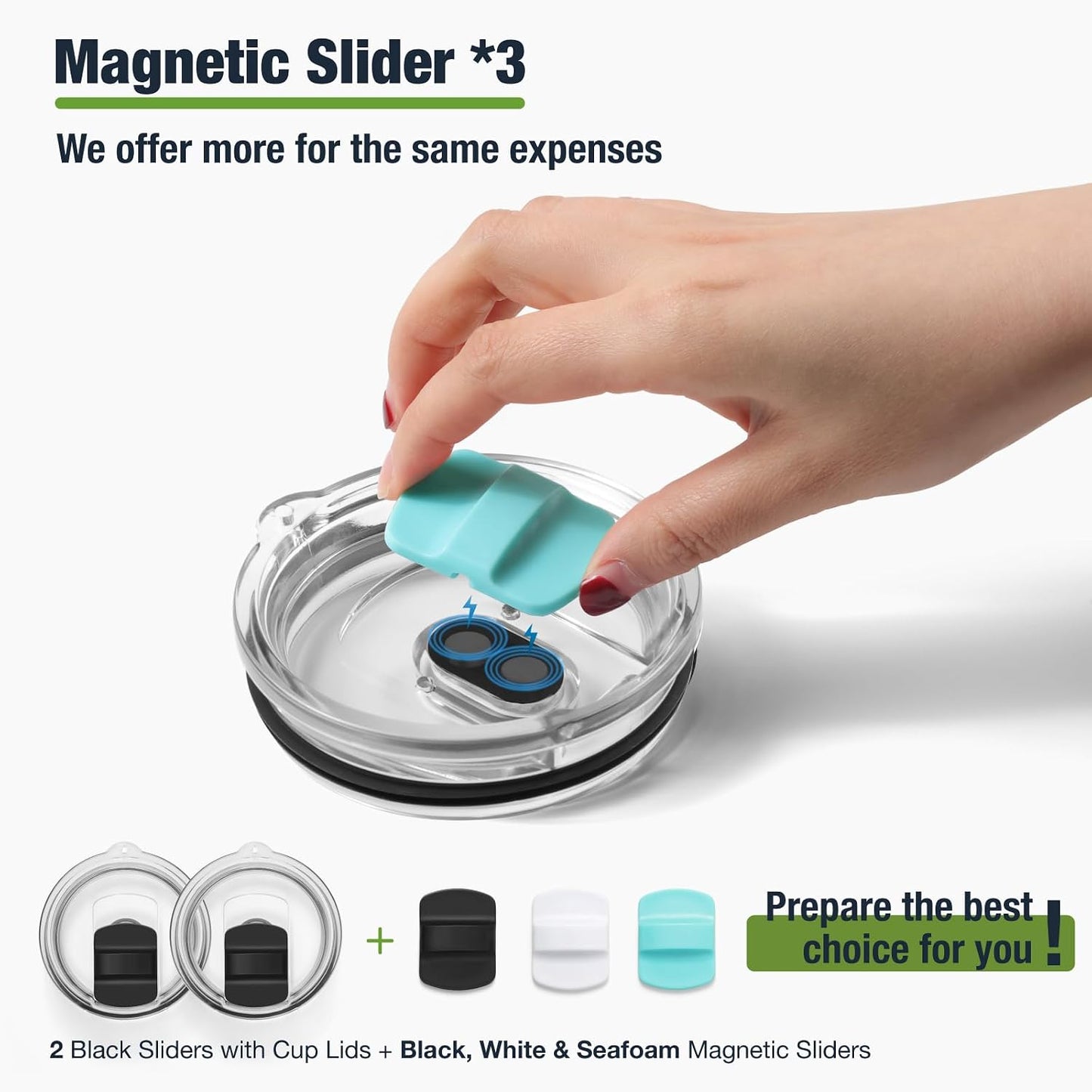 10 oz 295 ml Tumbler Lids,Magnetic Tumbler Lid Replacement for Travel Coffee Mug,BPA Free 2 Pack Black Tumbler Lids & 3 Pack Magnetic Slider