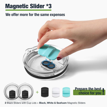 10 oz 295 ml Tumbler Lids,Magnetic Tumbler Lid Replacement for Travel Coffee Mug,BPA Free 2 Pack Black Tumbler Lids & 3 Pack Magnetic Slider