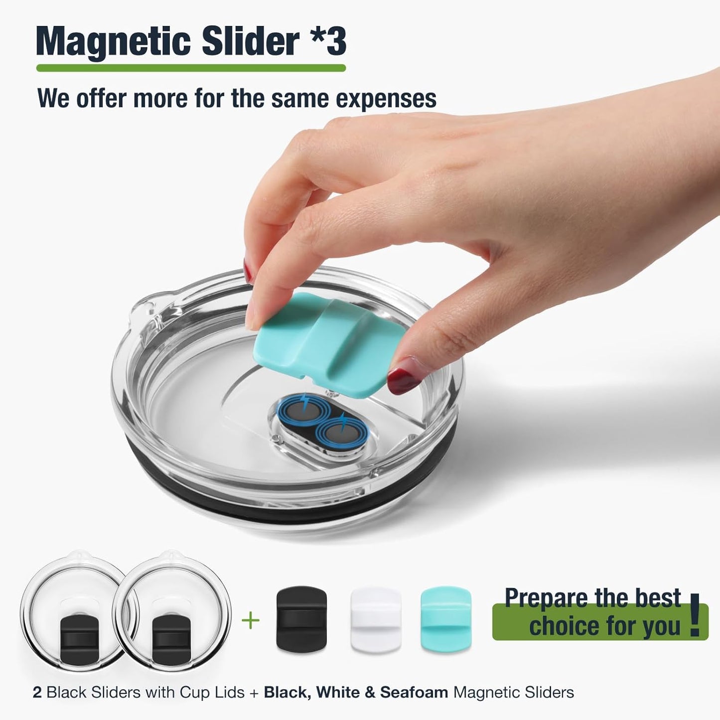 10 oz 295 ml Tumbler Lids,Magnetic Tumbler Lid Replacement for Travel Coffee Mug,BPA Free 2 Pack Black Tumbler Lids & 3 Pack Magnetic Slider